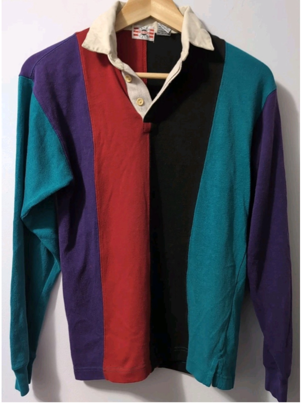 Vintage Rugby Polo Shirt Colorblock Red Green Y2K Preppy Kids Cadet Club L 14-16